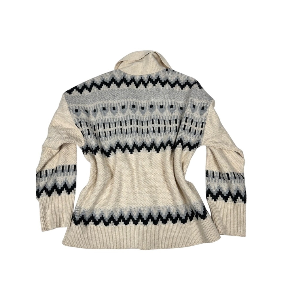 FRYE Cream Shawl Collar Cardigan with Black & Gray Fair Isle Inspired - Picture 4 of 9